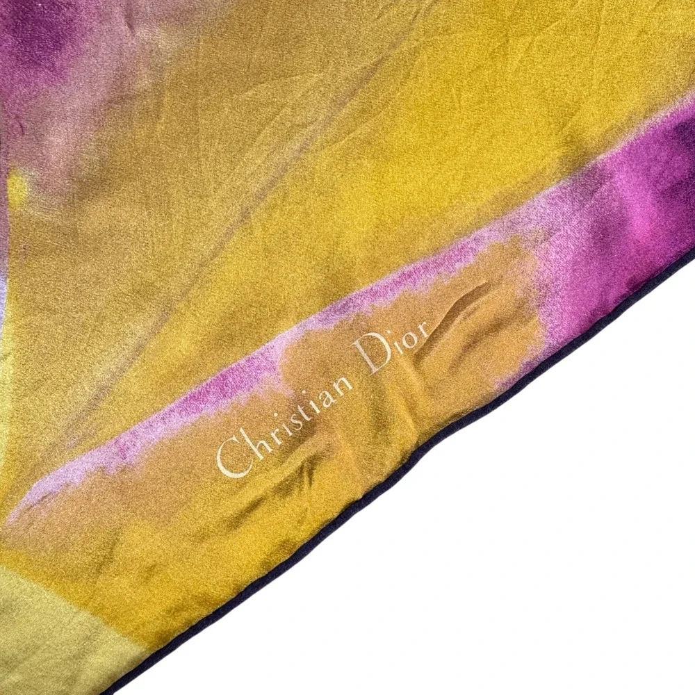 Vintage Christian Dior Chris 1947 Silk Square Scarf Purple Pink Yellow Y2K 33in
